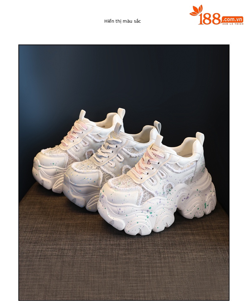 Giày sneaker nữ đế dày chunky lưới thoáng khí tăng chiều cao — Màu trắng chi tiết 18
