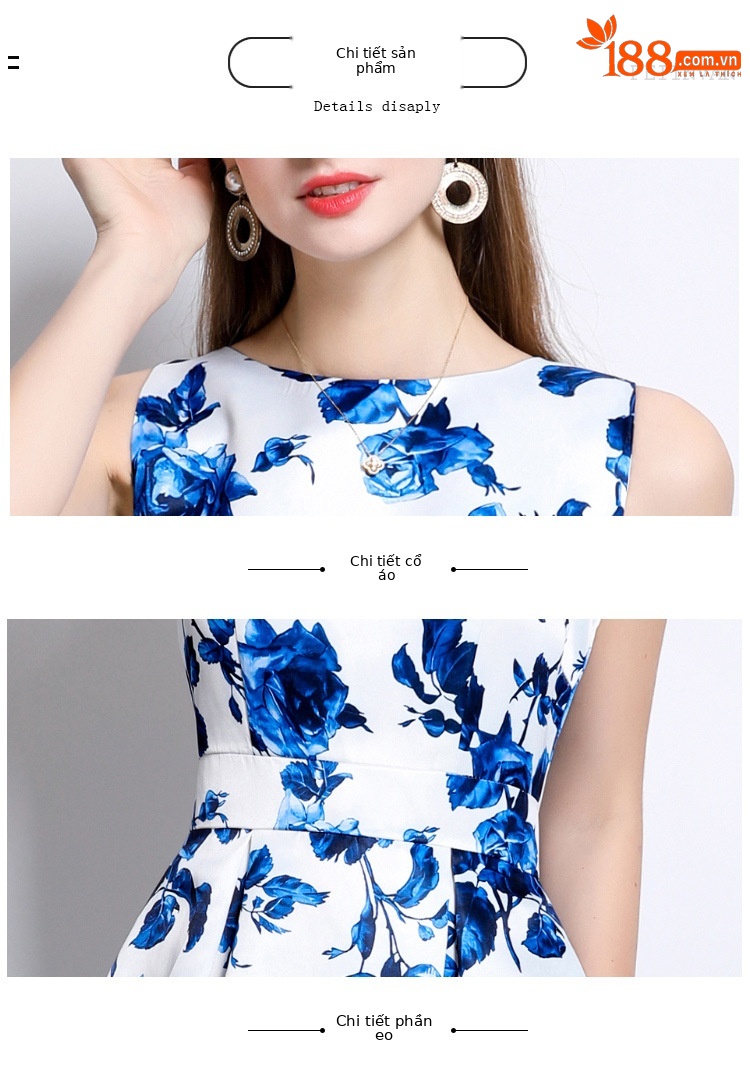 Váy maxi không tay in hoa chít eo xòe rộng mùa hè 2025 — Màu hoa chi tiết 10