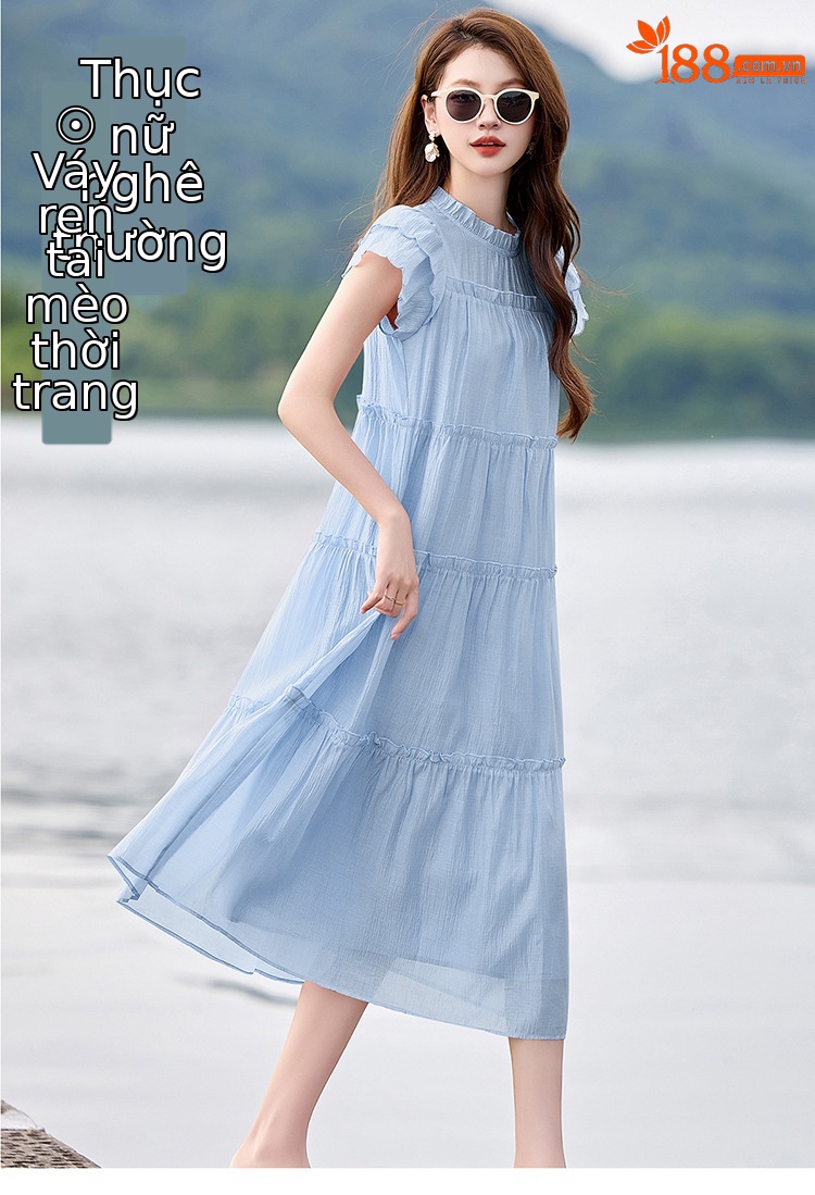 Váy liền suông midi che bụng thời trang hè 2025 dáng rộng khí chất LM6906 — Màu hồng, Màu trắng chi tiết 1