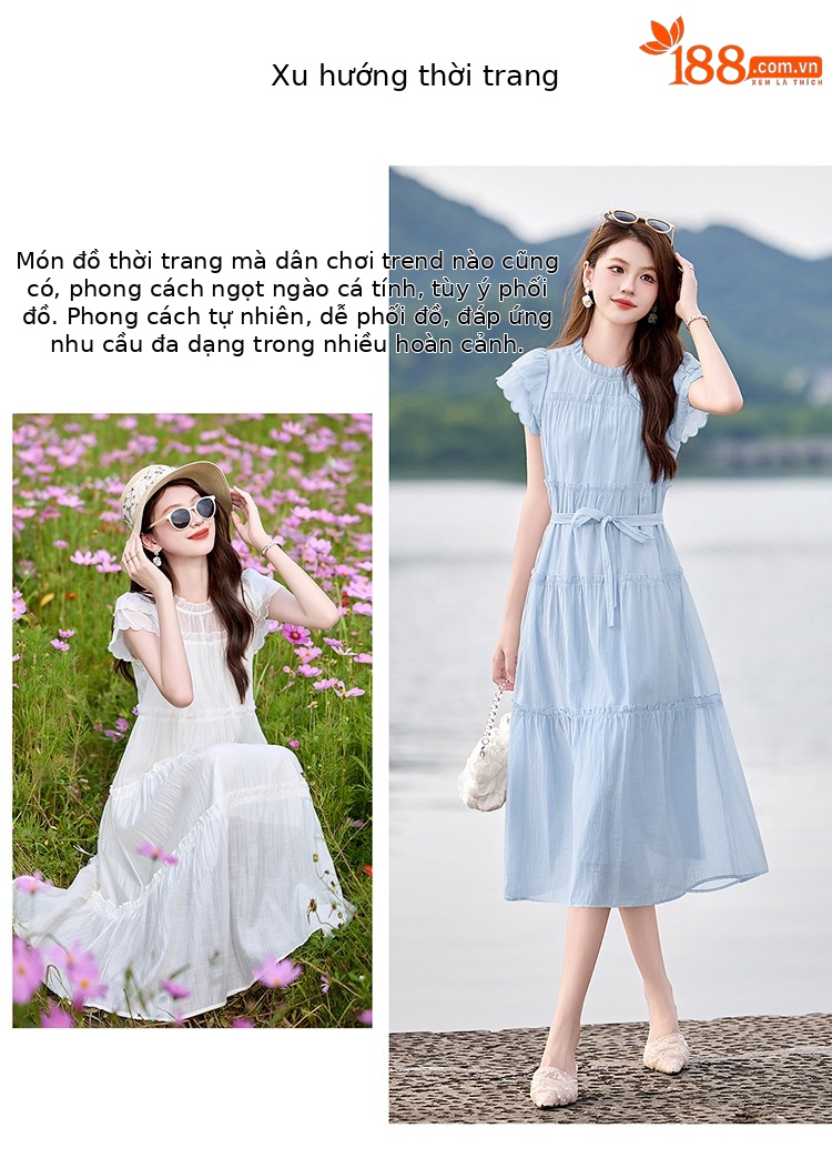 Váy liền suông midi che bụng thời trang hè 2025 dáng rộng khí chất LM6906 — Màu hồng, Màu trắng chi tiết 2