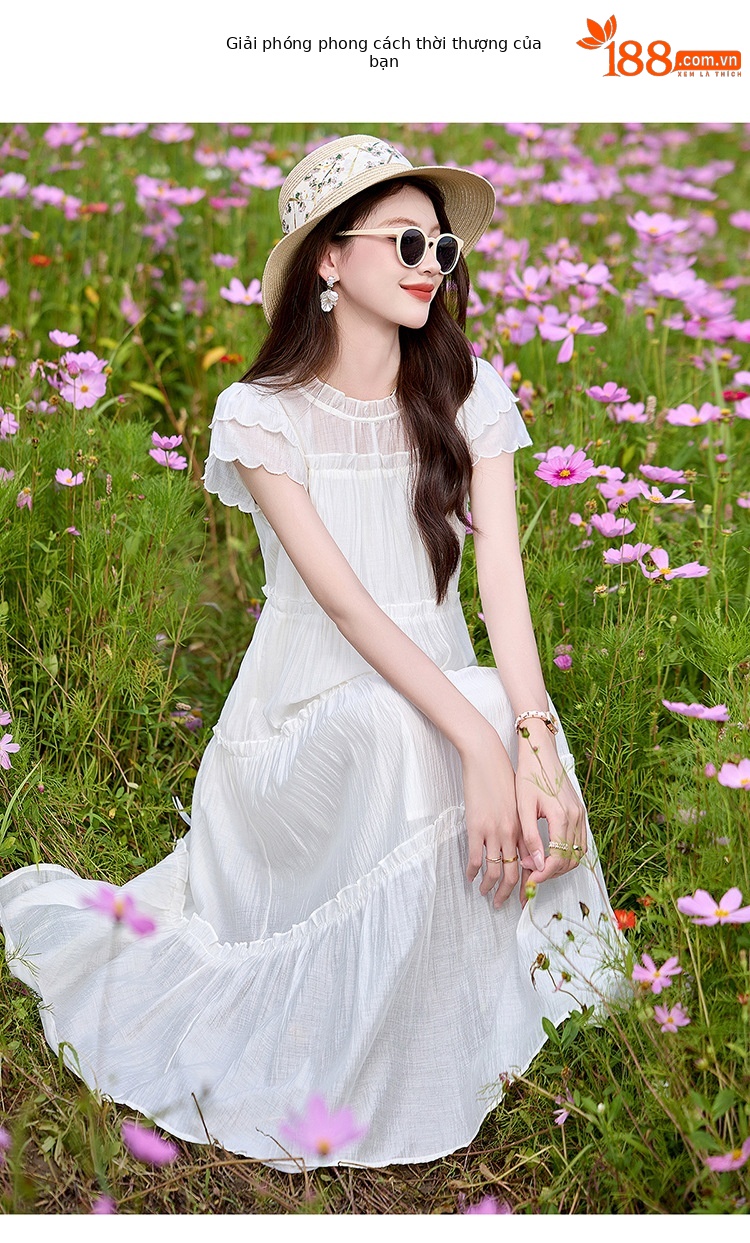 Váy liền suông midi che bụng thời trang hè 2025 dáng rộng khí chất LM6906 — Màu hồng, Màu trắng chi tiết 8