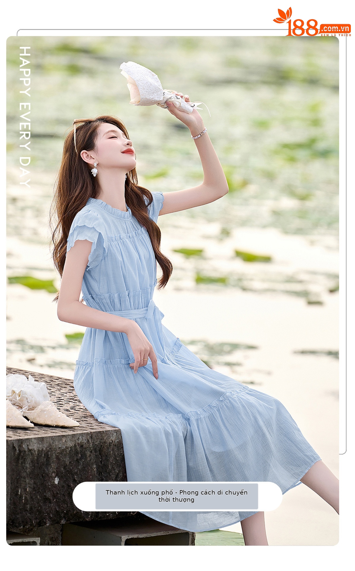 Váy liền suông midi che bụng thời trang hè 2025 dáng rộng khí chất LM6906 — Màu hồng, Màu trắng chi tiết 14