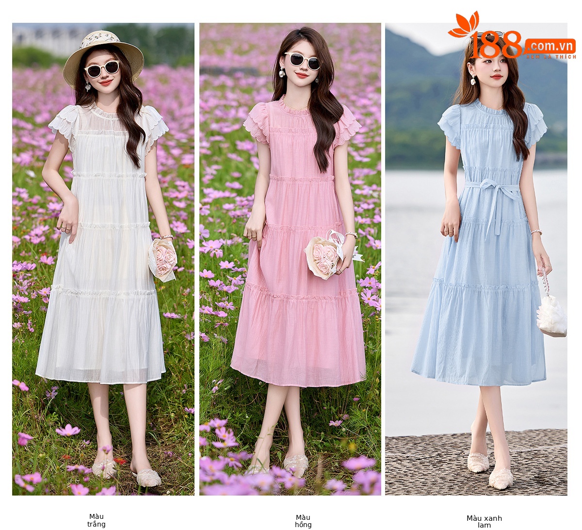 Váy liền suông midi che bụng thời trang hè 2025 dáng rộng khí chất LM6906 — Màu hồng, Màu trắng chi tiết 20