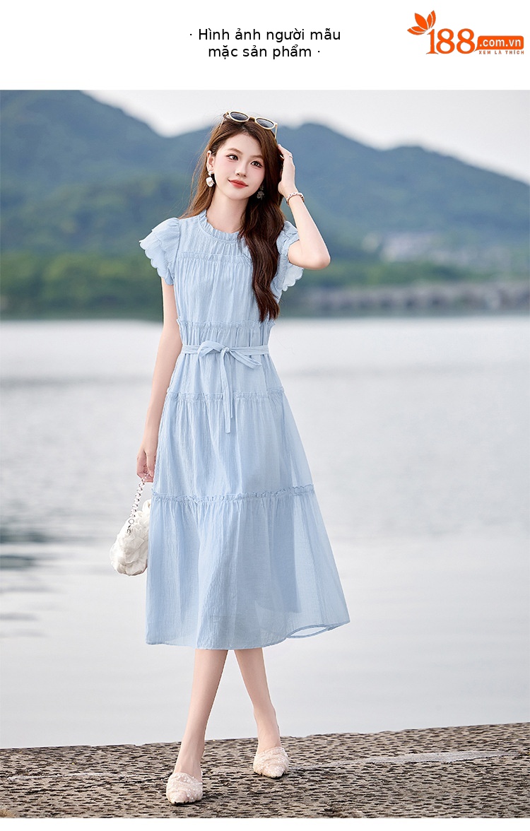Váy liền suông midi che bụng thời trang hè 2025 dáng rộng khí chất LM6906 — Màu hồng, Màu trắng chi tiết 21
