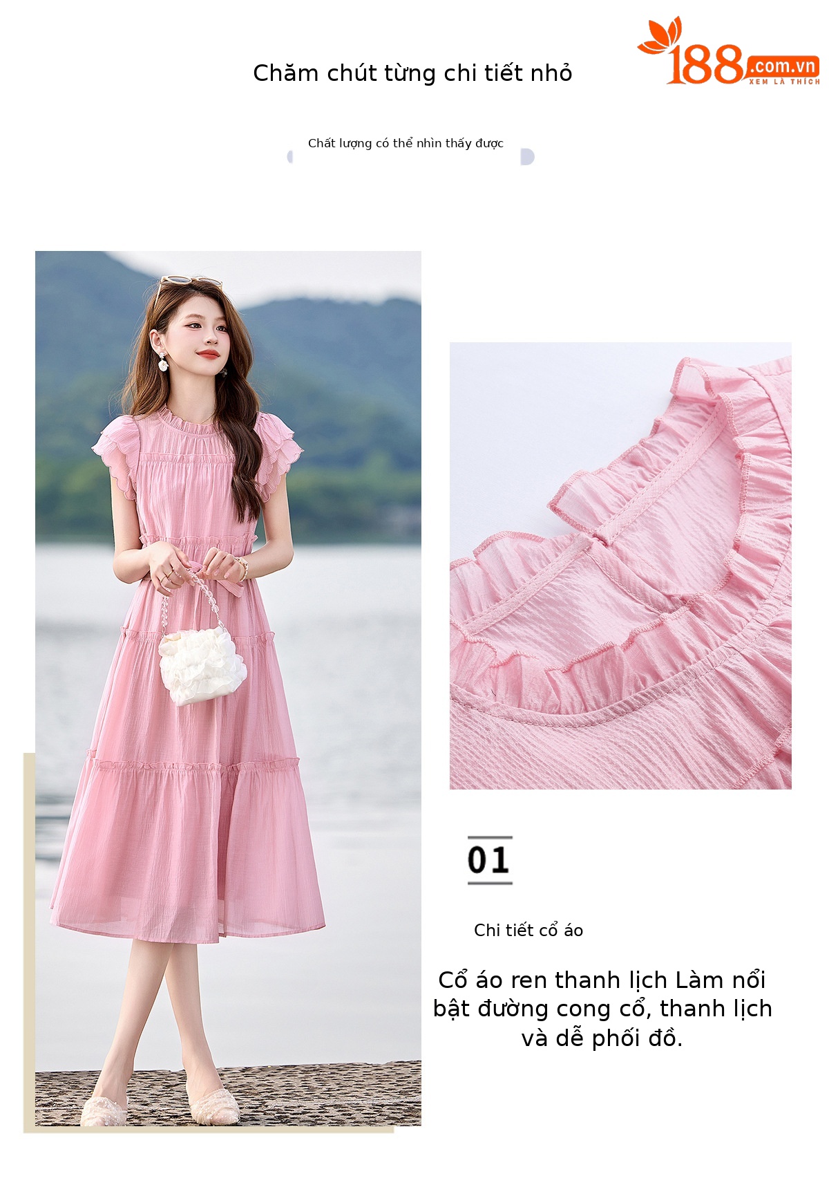 Váy liền suông midi che bụng thời trang hè 2025 dáng rộng khí chất LM6906 — Màu hồng, Màu trắng chi tiết 15