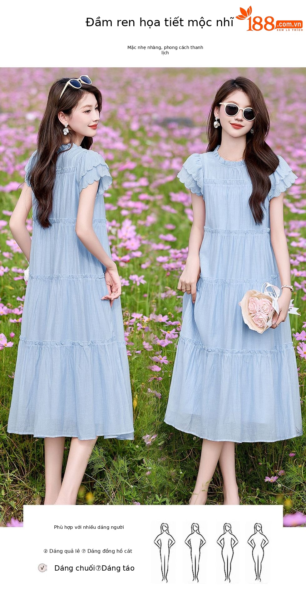 Váy liền suông midi che bụng thời trang hè 2025 dáng rộng khí chất LM6906 — Màu hồng, Màu trắng chi tiết 40
