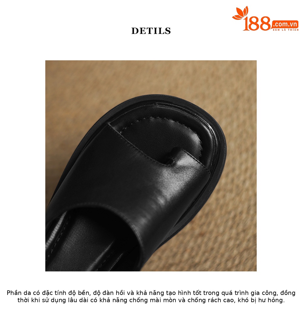 Dép xỏ ngón nữ đế dày 7cm da thật đi biển mùa hè — đen chi tiết 15