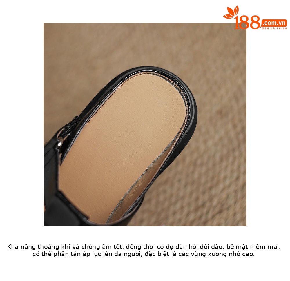 Sandal cao gót nữ đế xuồng da thật, quai hậu bít mũi, gót 10 cm — đen, Màu trắng nhạt chi tiết 15