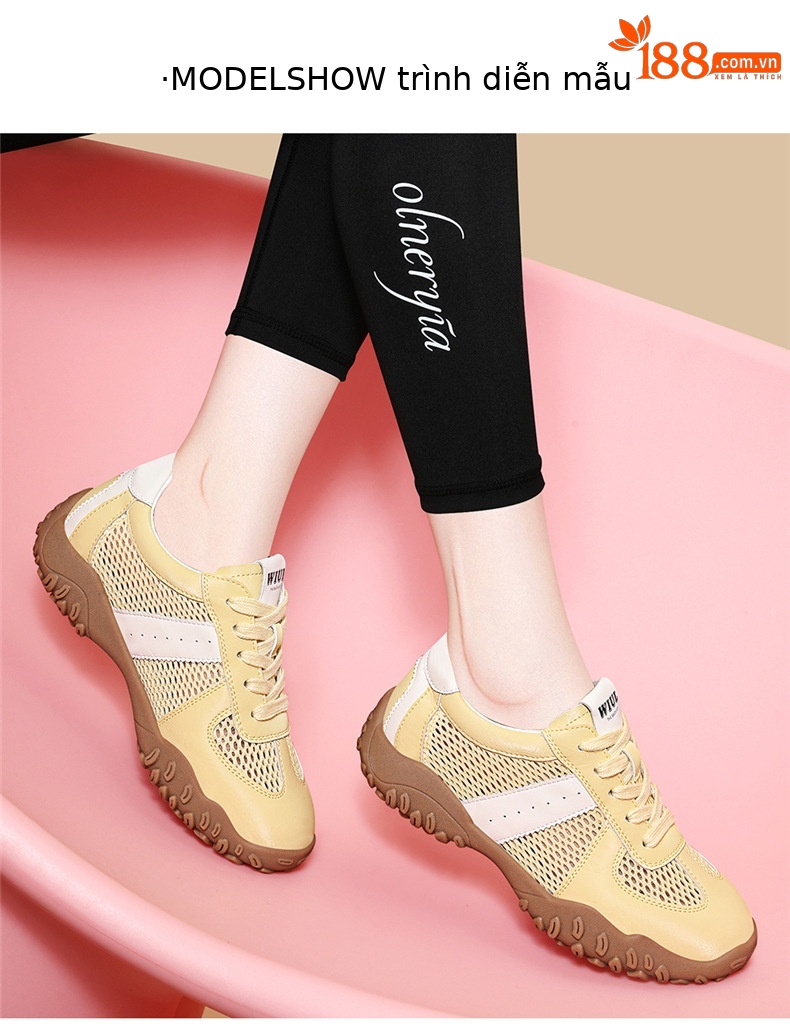 Giày sneaker nữ đế dày lưới da thật thoáng khí mùa hè 2025 phong cách Đức Huấn — Lưới JST 7233m màu, Lưới vàng JST 7233 chi tiết 3