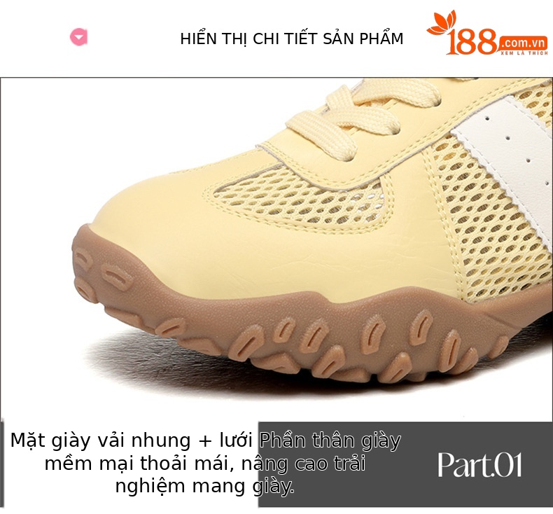 Giày sneaker nữ đế dày lưới da thật thoáng khí mùa hè 2025 phong cách Đức Huấn — Lưới JST 7233m màu, Lưới vàng JST 7233 chi tiết 15