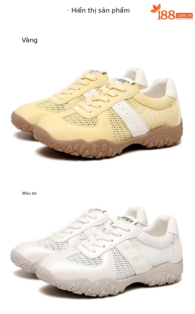 Giày sneaker nữ đế dày lưới da thật thoáng khí mùa hè 2025 phong cách Đức Huấn — Lưới JST 7233m màu, Lưới vàng JST 7233 chi tiết 18