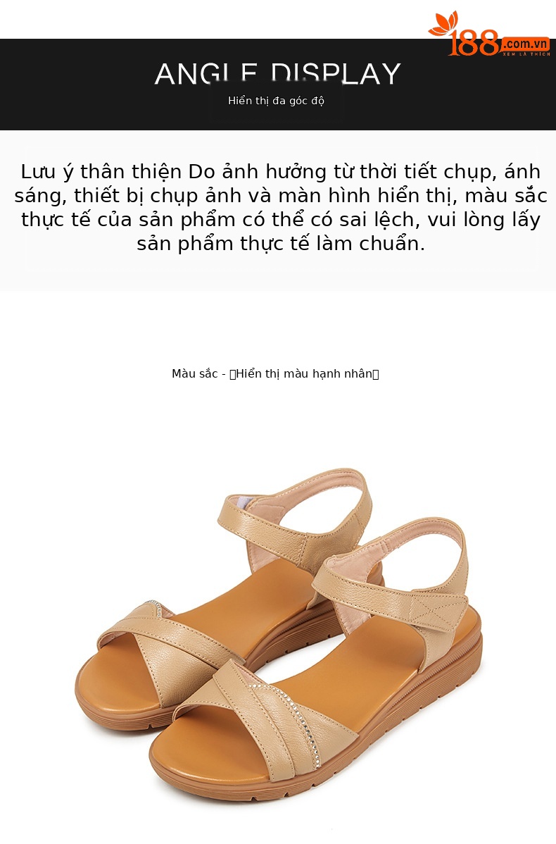 Dép sandal nữ đế bệt mềm, quai da, thoải mái cho người trung niên và cao tuổi — Đỏ rượu chi tiết 24