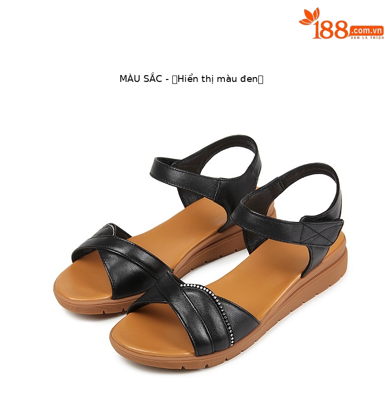 Dép sandal nữ đế bệt mềm, quai da, thoải mái cho người trung niên và cao tuổi — Đỏ rượu chi tiết 33