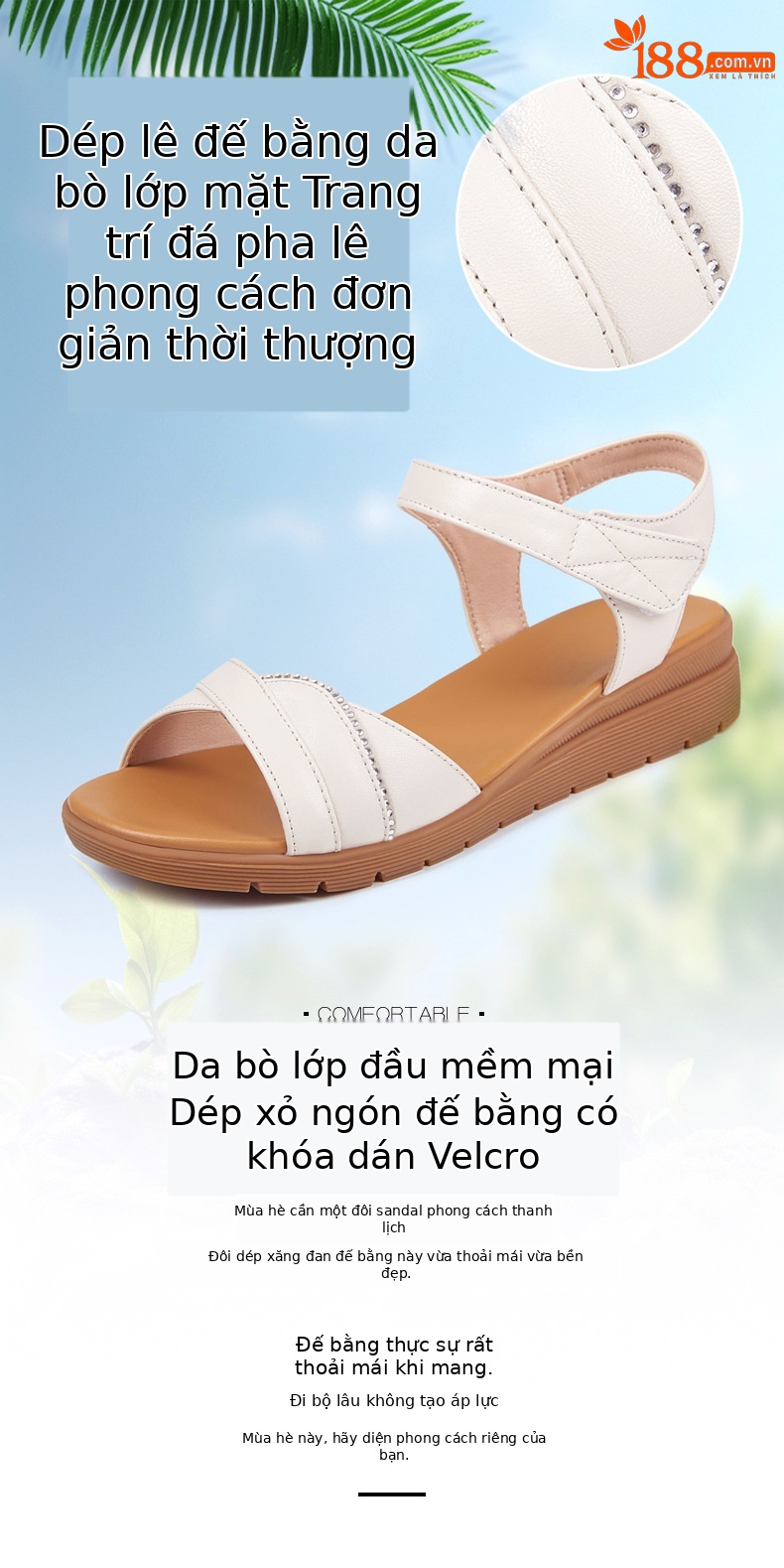 Dép sandal nữ đế bệt mềm, quai da, thoải mái cho người trung niên và cao tuổi — Đỏ rượu chi tiết 1