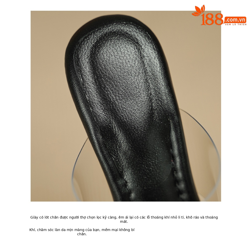 Sandal cao gót nữ mũi vuông đính đá, quai ngang trong suốt, gót 6 cm — đen chi tiết 17