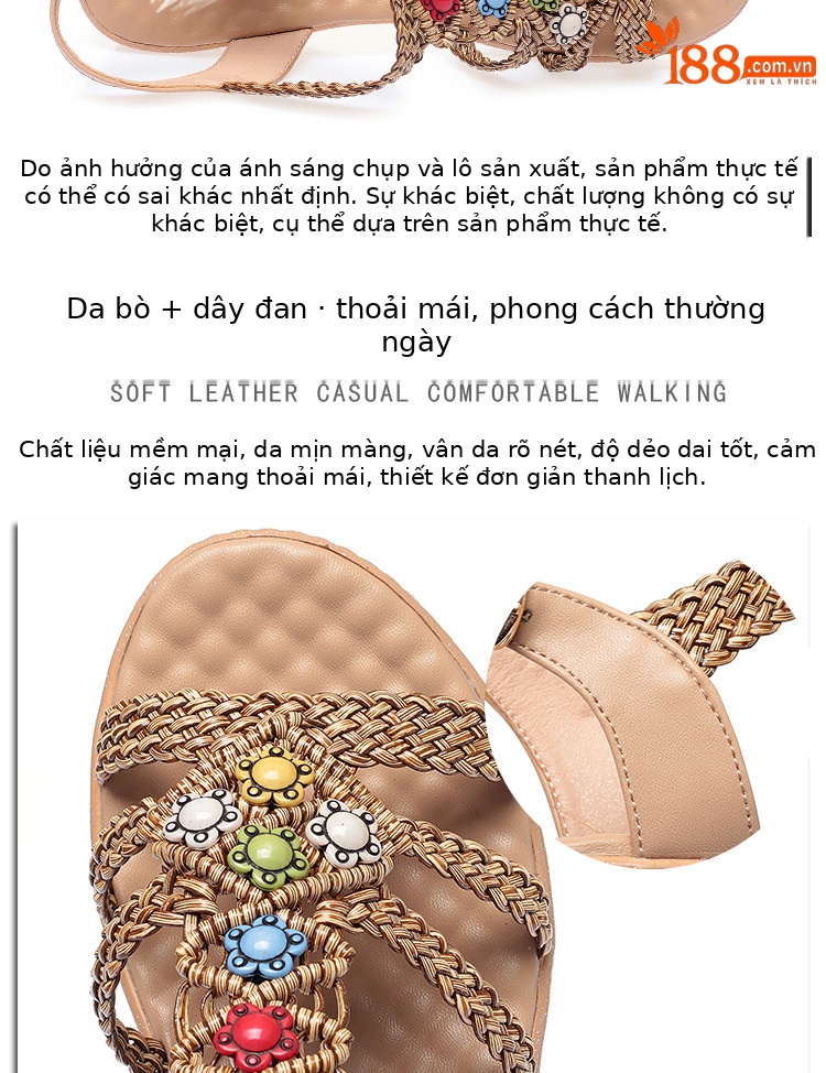Sandal nữ cao gót đế dày phong cách bohemian quai ngang — màu be chi tiết 3
