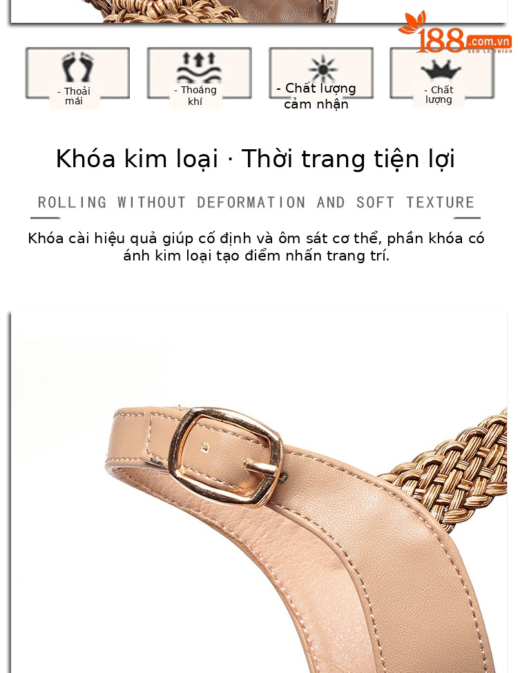 Sandal nữ cao gót đế dày phong cách bohemian quai ngang — màu be chi tiết 4