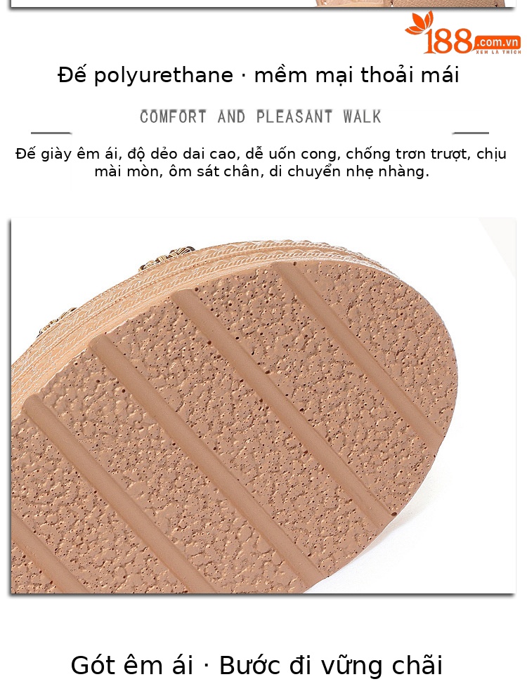 Sandal nữ cao gót đế dày phong cách bohemian quai ngang — màu be chi tiết 5