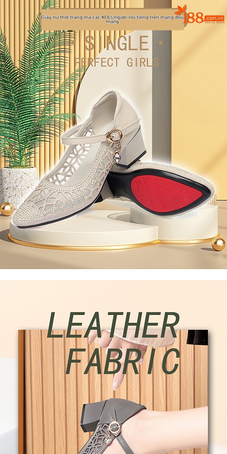 Dép sandal nữ quai chữ V da thật lưới thoáng khí đế mềm chống trượt — Màu be chi tiết 1