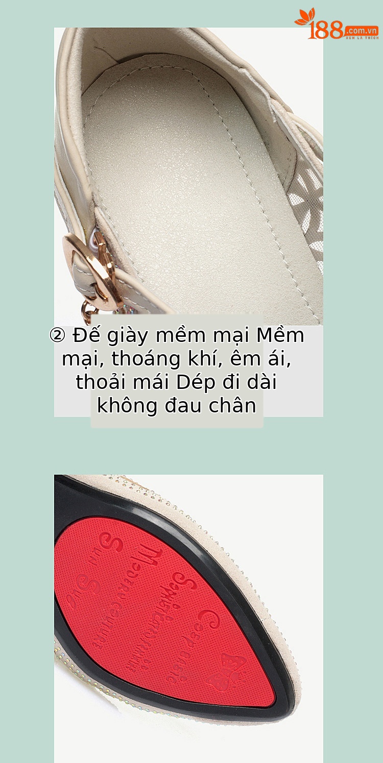 Dép sandal nữ quai chữ V da thật lưới thoáng khí đế mềm chống trượt — Màu be chi tiết 5