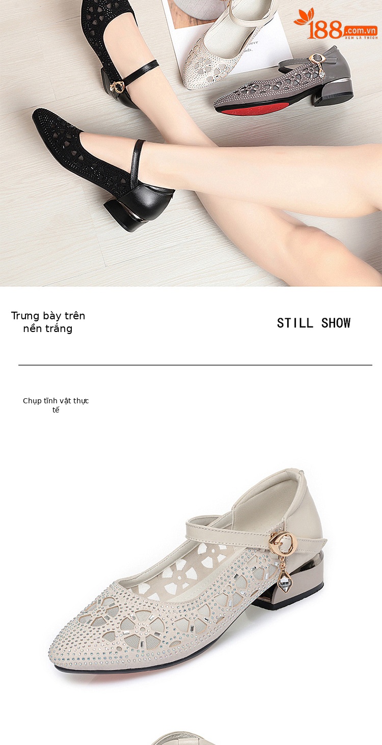 Giày lưới nữ đế bằng thoáng mát mùa hè — Màu be chi tiết 9
