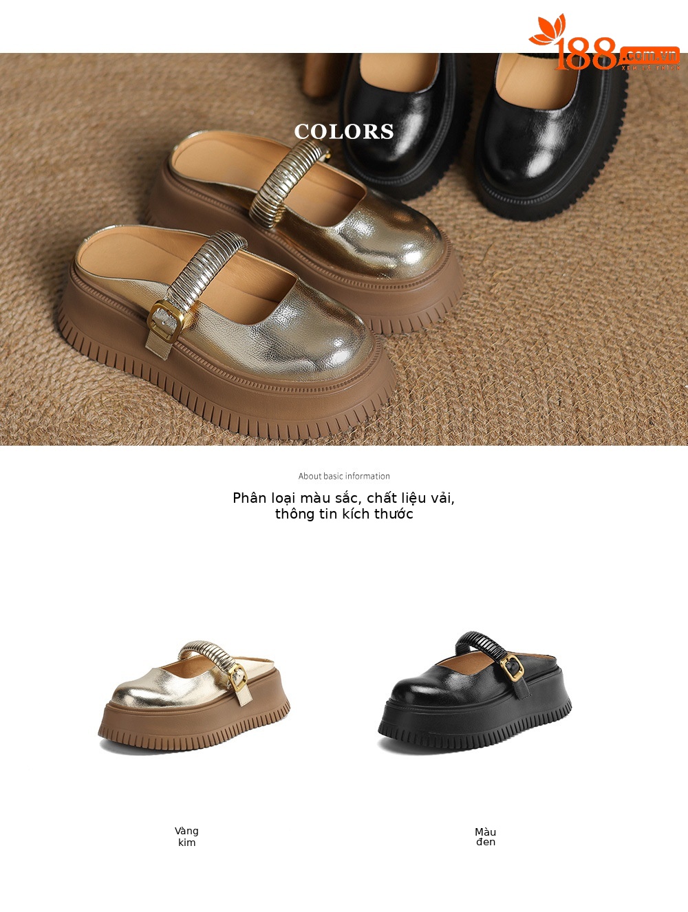 Dép sandal nữ đế dày 6cm mũi hở quai ngang Mary Jane — đen, vàng chi tiết 4