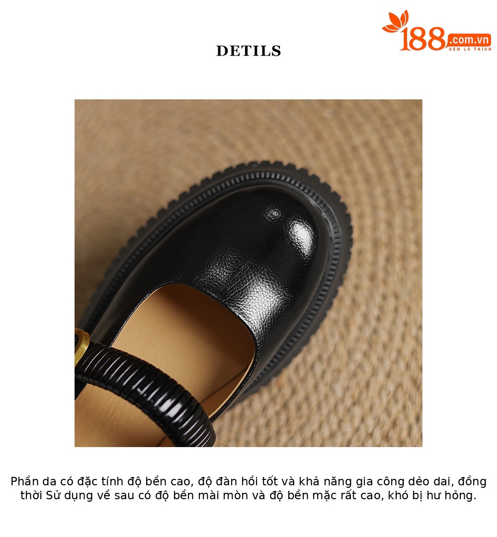 Dép sandal nữ đế dày 6cm mũi hở quai ngang Mary Jane — đen, vàng chi tiết 16