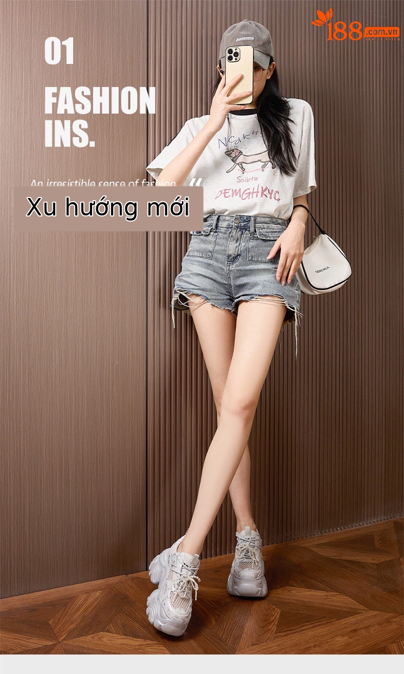 Giày sneaker nữ chunky đế dày thoáng khí mùa hè — Bạc, Trắng chi tiết 2