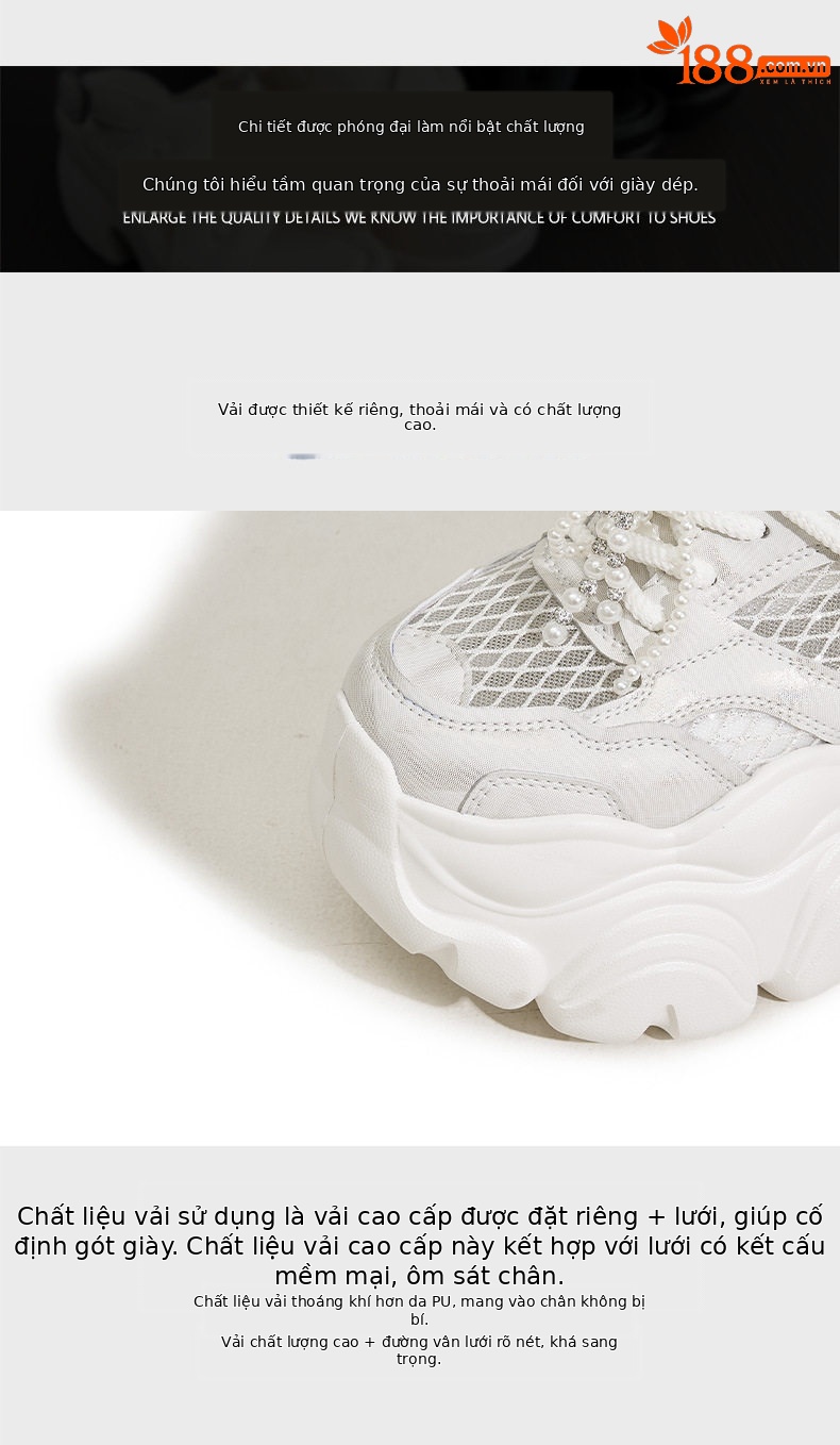 Giày sneaker nữ chunky đế dày thoáng khí mùa hè — Bạc, Trắng chi tiết 6