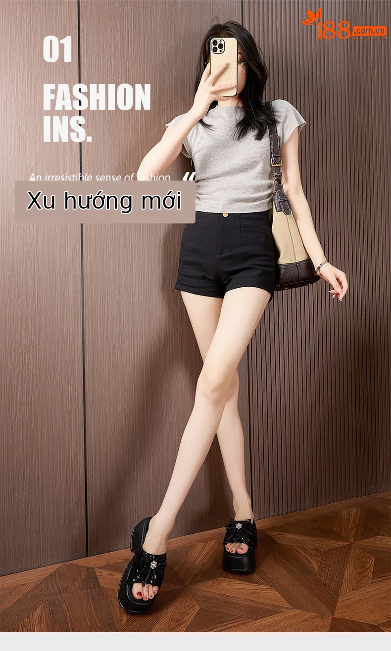 Sandal cao gót nữ hở mũi mùa hè đế dày — Đen, Trắng chi tiết 2