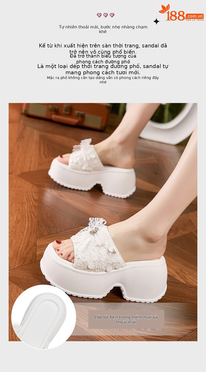 Sandal cao gót nữ hở mũi mùa hè đế dày — Đen, Trắng chi tiết 5