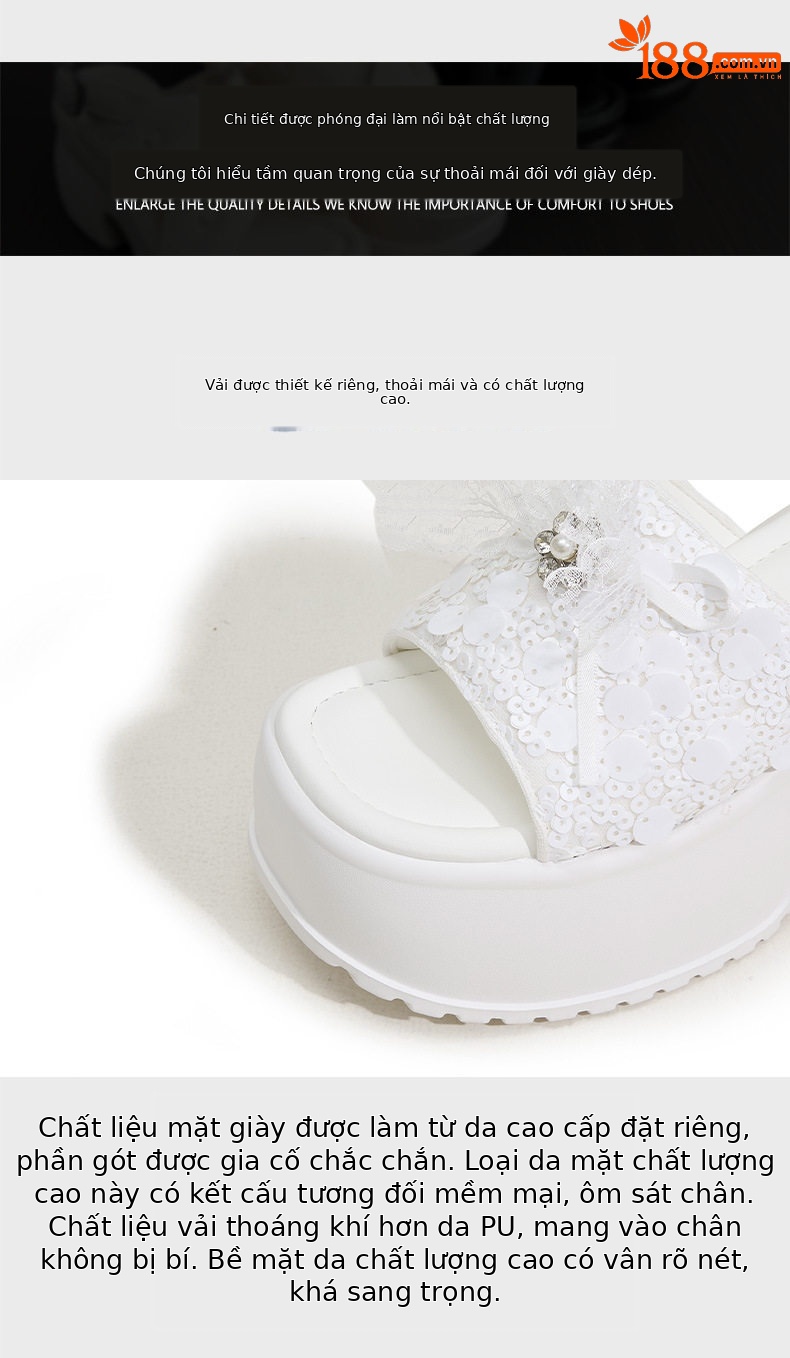 Sandal cao gót nữ hở mũi mùa hè đế dày — Đen, Trắng chi tiết 6