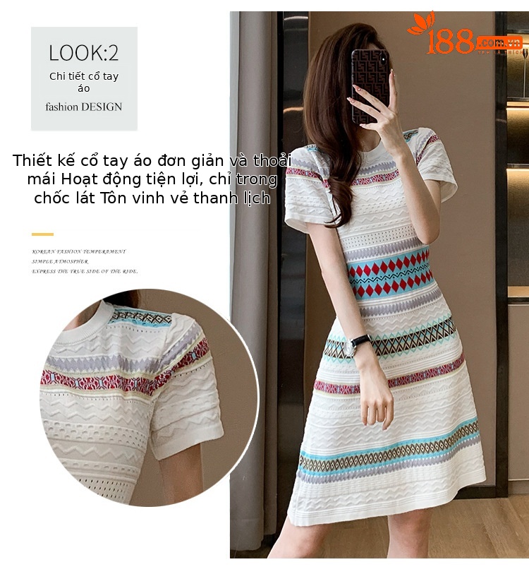 Váy dệt kim ngắn tay phong cách nữ thần sang trọng — màu xanh chi tiết 18