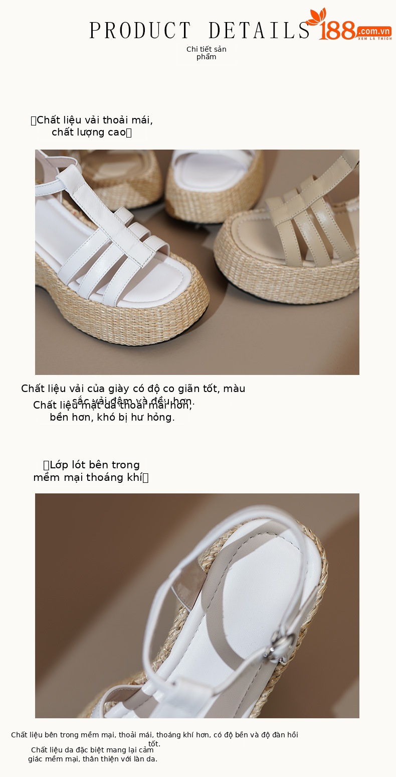 Sandal nữ quai ngang đế xuồng đan cói cổ điển phong cách nghỉ dưỡng, gót 9 cm — Màu trắng, Màu mơ chi tiết 7