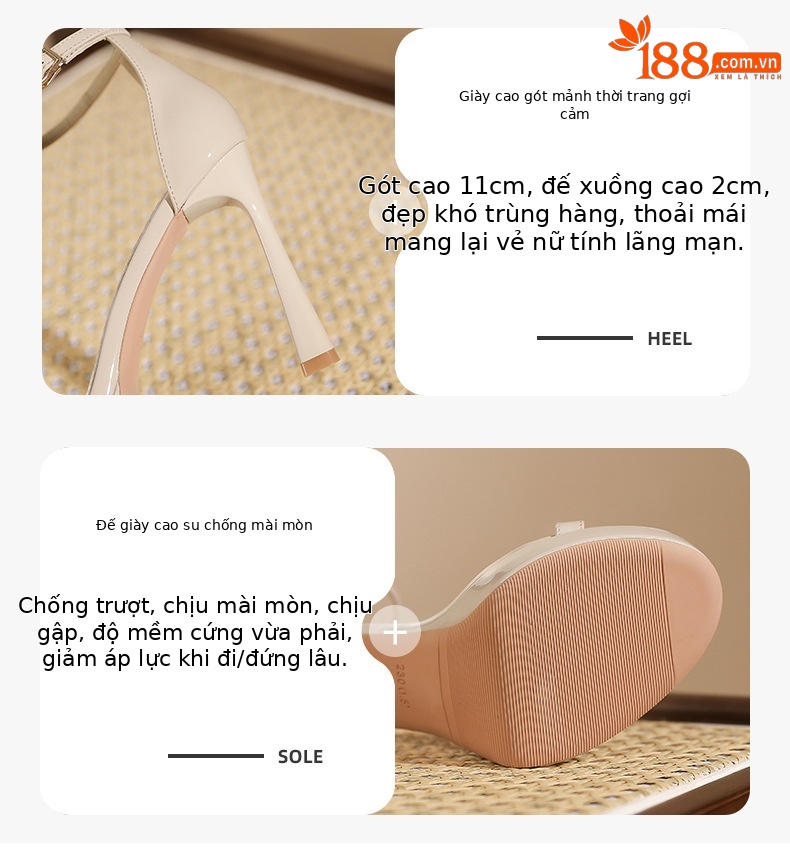 Giày cao gót mũi nhọn nữ gót 13 cm, đế chống thấm nước, phong cách gợi cảm — Hình khỏa thân-13cm chi tiết 2