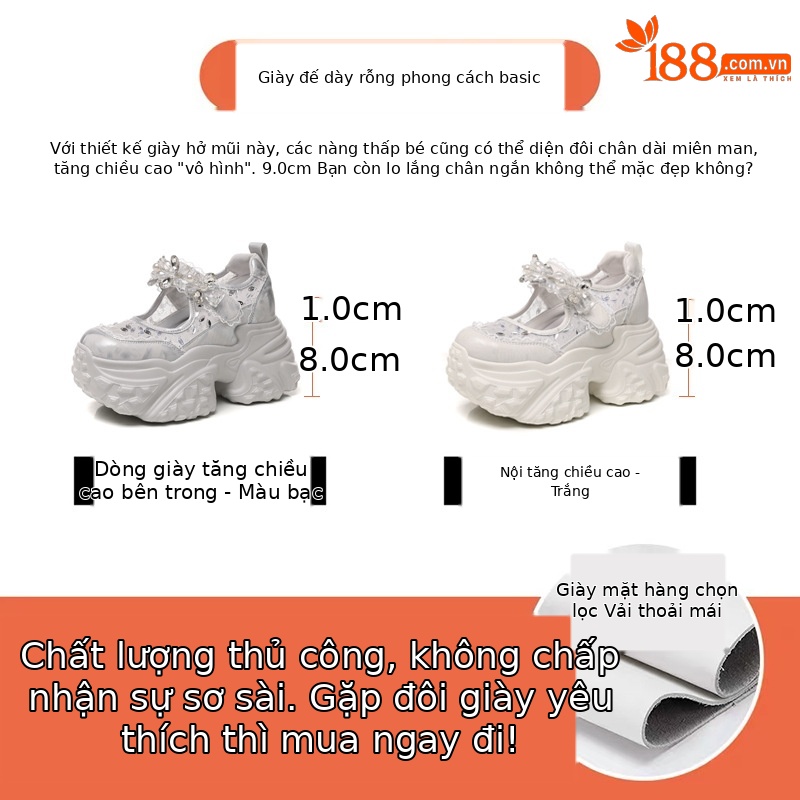 Giày sneaker nữ đế dày độn cao dáng nhỏ thời trang — Màu trắng