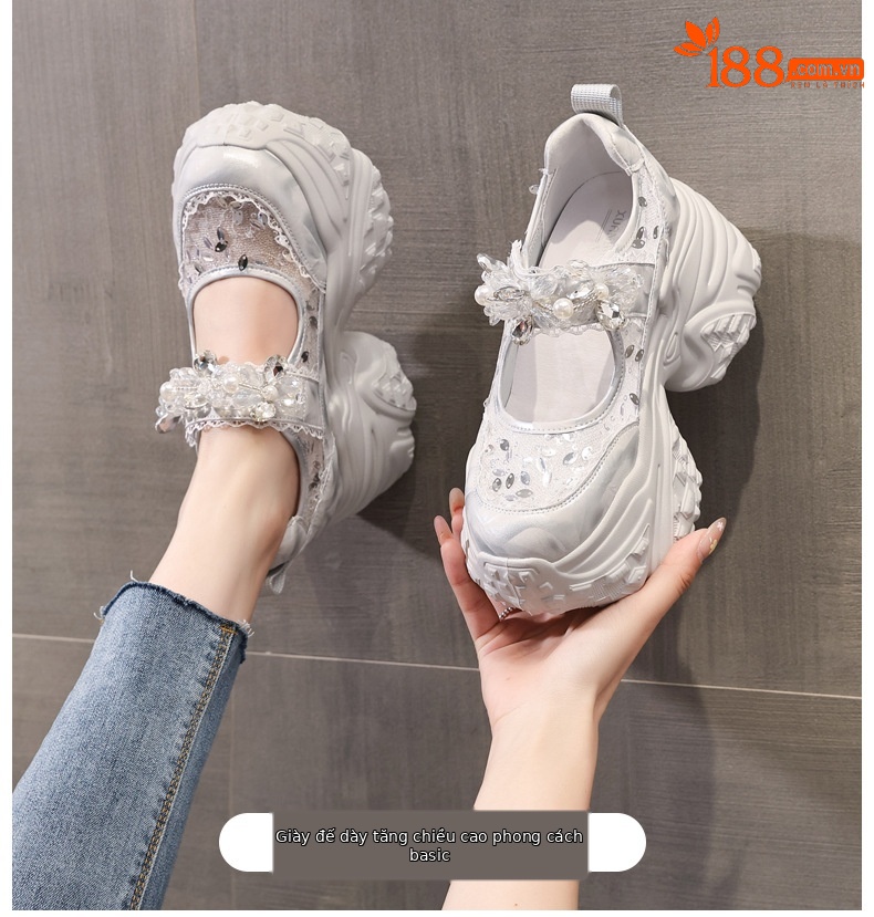 Giày sneaker nữ đế dày độn cao dáng nhỏ thời trang — Màu trắng chi tiết 1