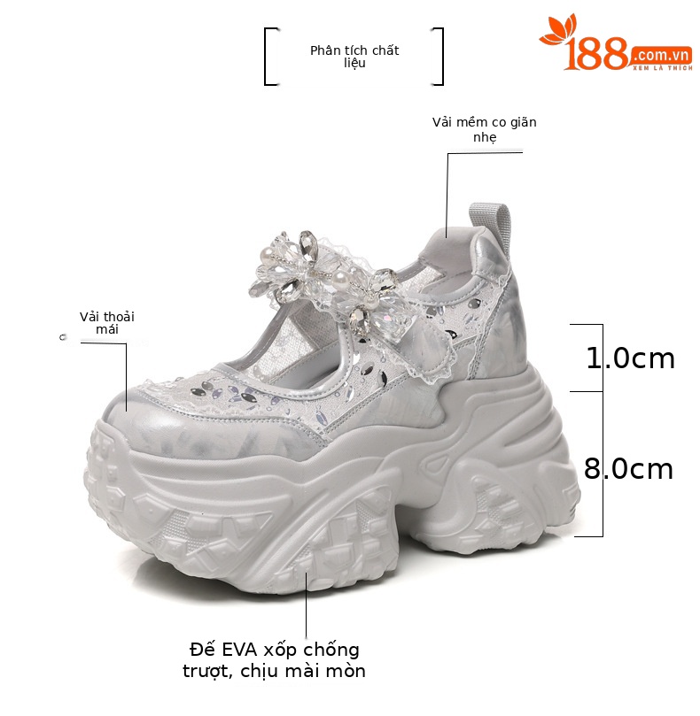 Giày sneaker nữ đế dày độn cao dáng nhỏ thời trang — Màu trắng chi tiết 3
