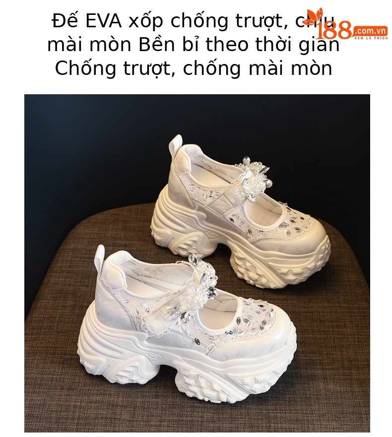 Giày sneaker nữ đế dày độn cao dáng nhỏ thời trang — Màu trắng chi tiết 10