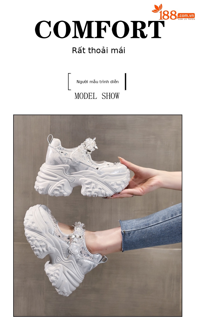 Giày sneaker nữ đế dày độn cao dáng nhỏ thời trang — Màu trắng chi tiết 11