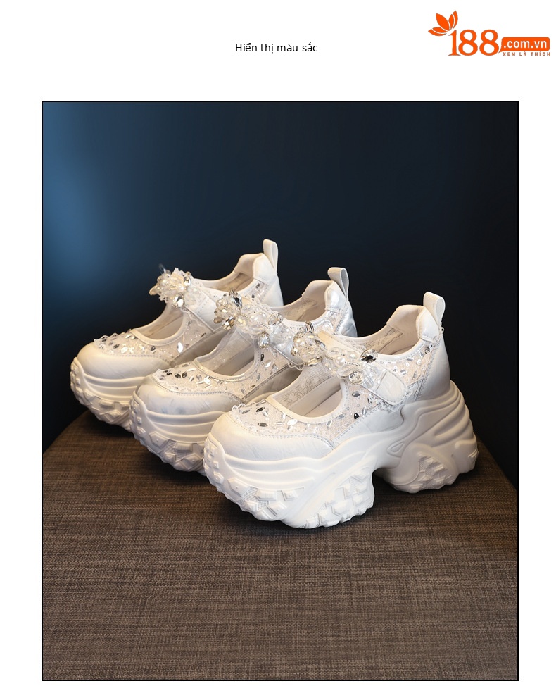Giày sneaker nữ đế dày độn cao dáng nhỏ thời trang — Màu trắng chi tiết 18