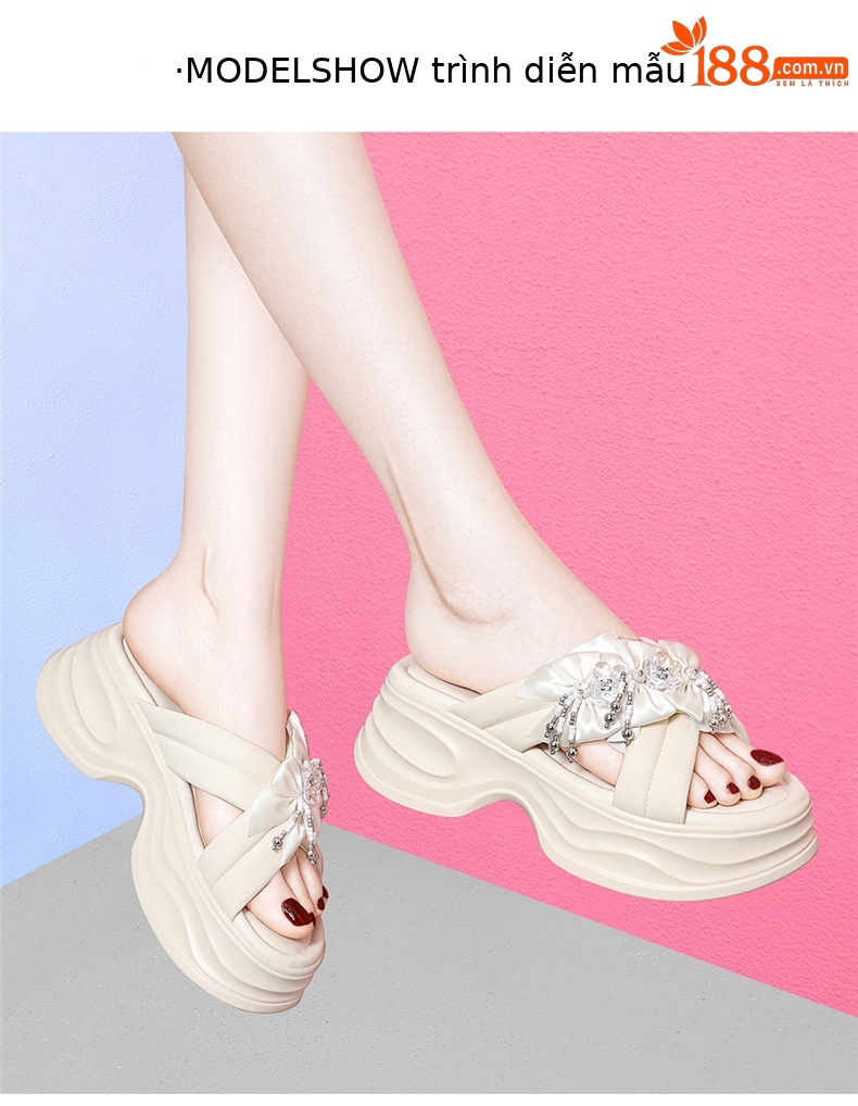 Dép sandal nữ đính đá mũi hở đế dày phối hoa một quai ngang — JST 7226m màu, gót cao 5cm, JST 7226 gót đen cao 5cm chi tiết 11