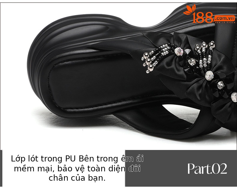 Dép sandal nữ đính đá mũi hở đế dày phối hoa một quai ngang — JST 7226m màu, gót cao 5cm, JST 7226 gót đen cao 5cm chi tiết 16