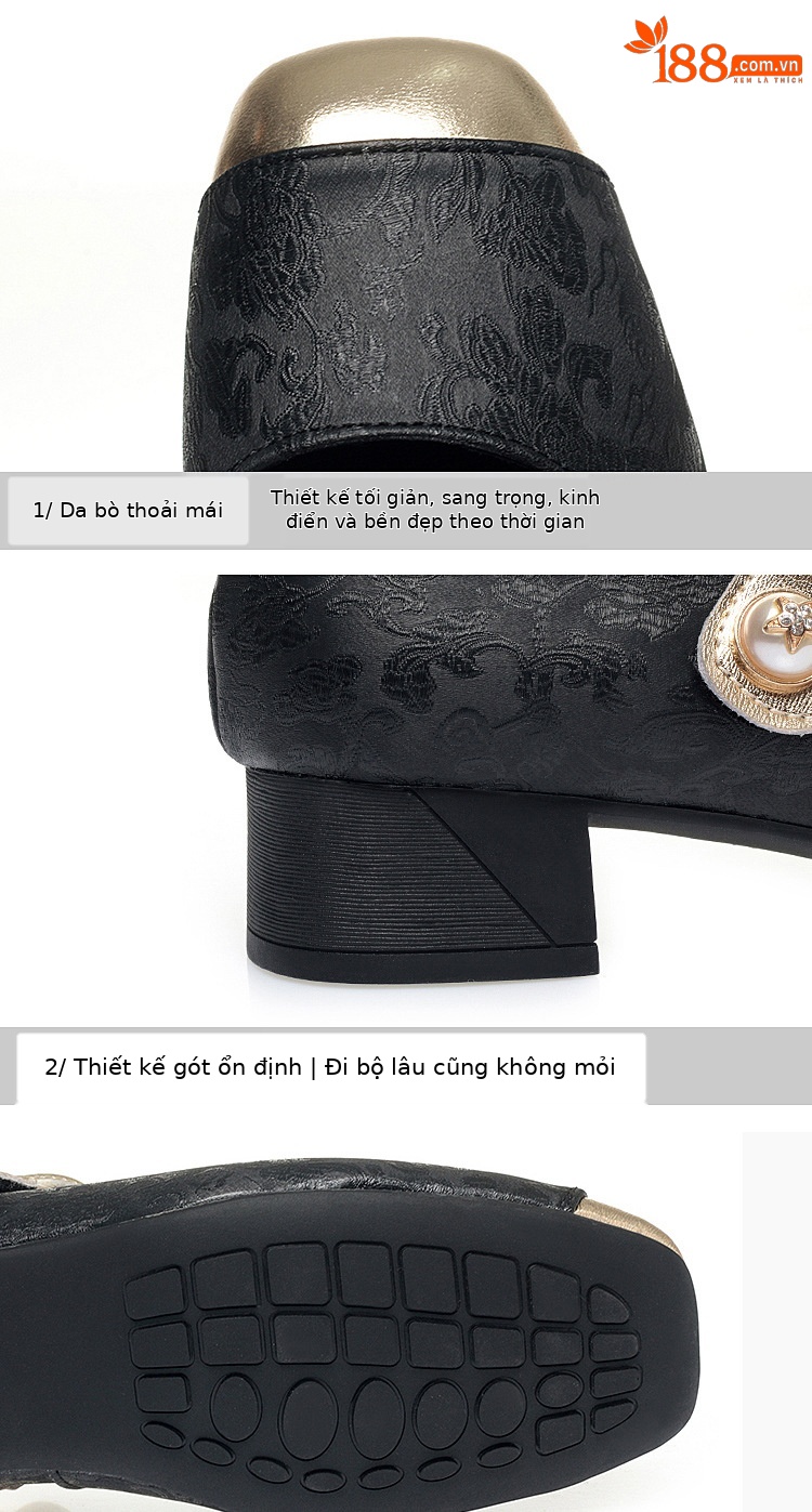 Giày Mary Jane nữ da thật mũi vuông gót dày phong cách retro — đen chi tiết 6