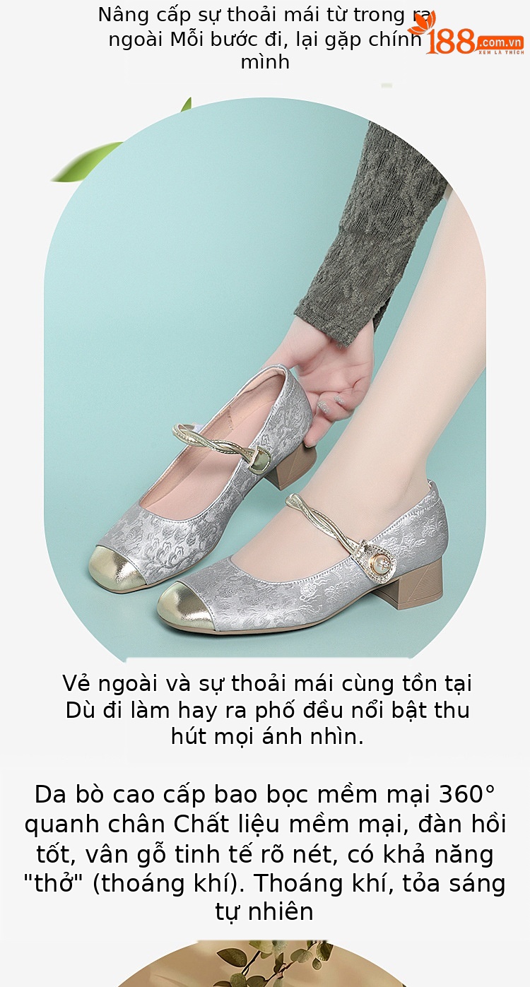 Giày Mary Jane nữ da thật mũi vuông gót dày phong cách retro — đen chi tiết 2