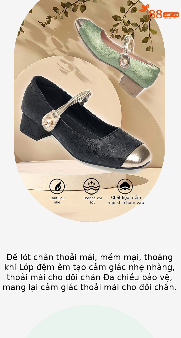 Giày Mary Jane nữ da thật mũi vuông gót dày phong cách retro — đen chi tiết 3