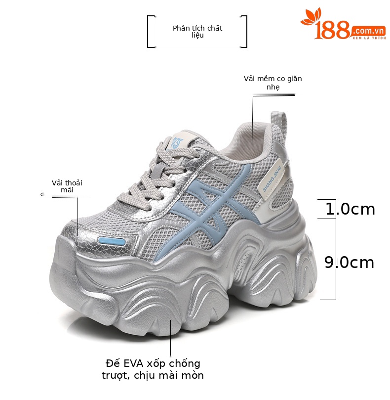 Giày sneaker nữ đế dày lưới thoáng khí phong cách bánh xốp — Màu be chi tiết 3