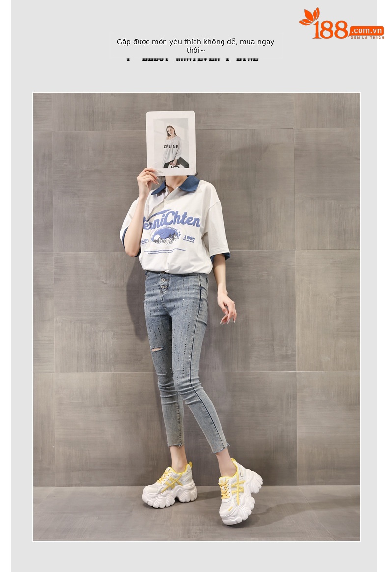 Giày sneaker nữ đế dày lưới thoáng khí phong cách bánh xốp — Màu be chi tiết 6