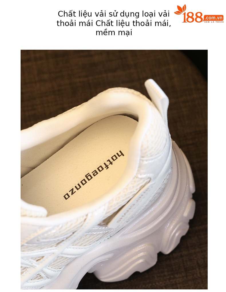 Giày sneaker nữ đế dày lưới thoáng khí phong cách bánh xốp — Màu be chi tiết 8