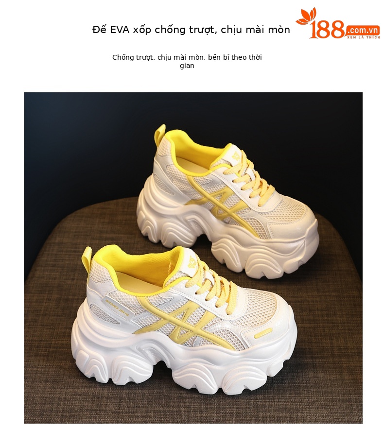 Giày sneaker nữ đế dày lưới thoáng khí phong cách bánh xốp — Màu be chi tiết 10